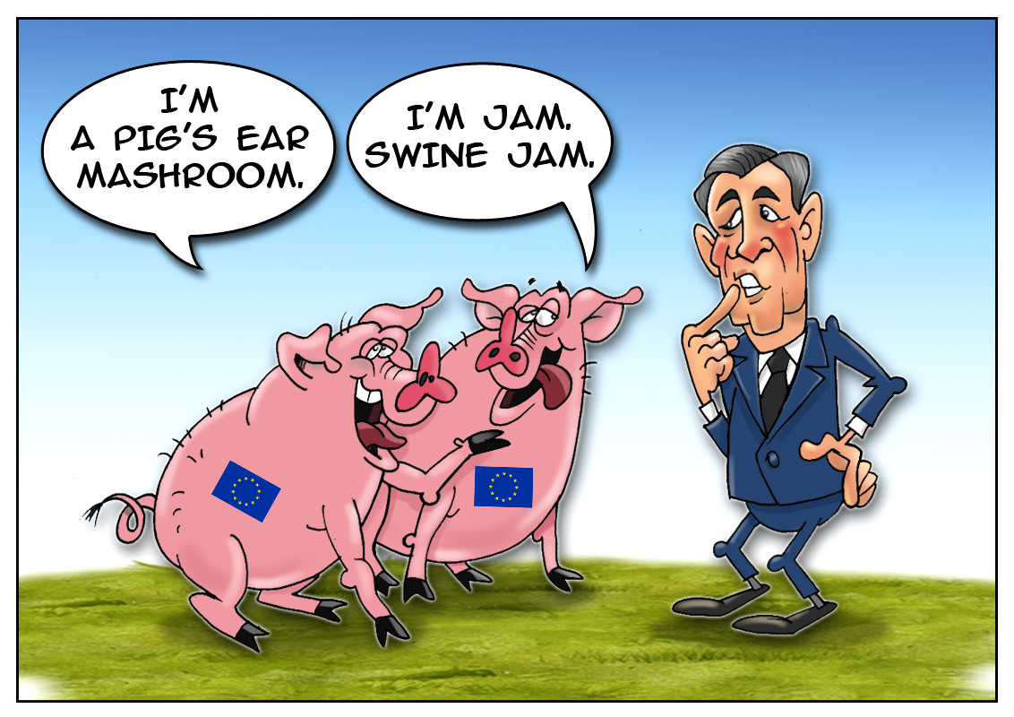 European pork disguised as marmalade and frozen mushrooms