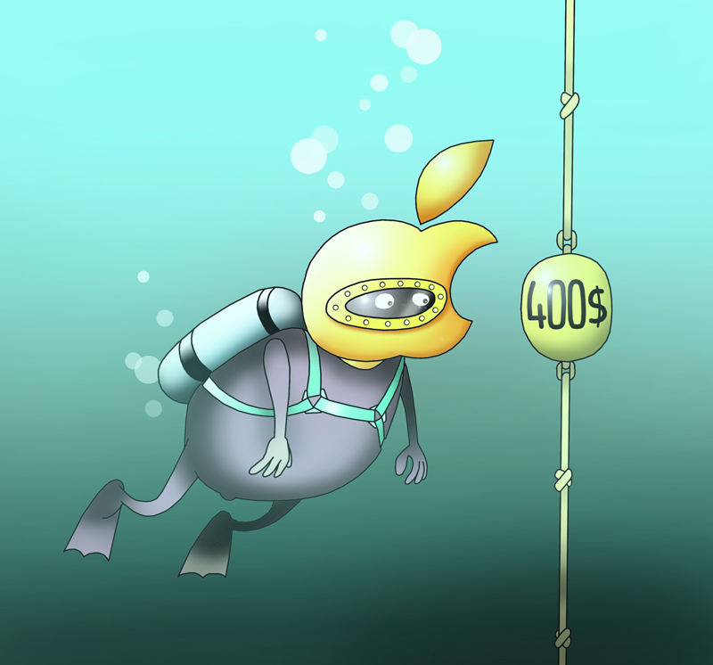 Apple shares fall below $400