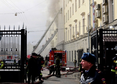 Ликвидация пожара в здании Министерства обороны РФ